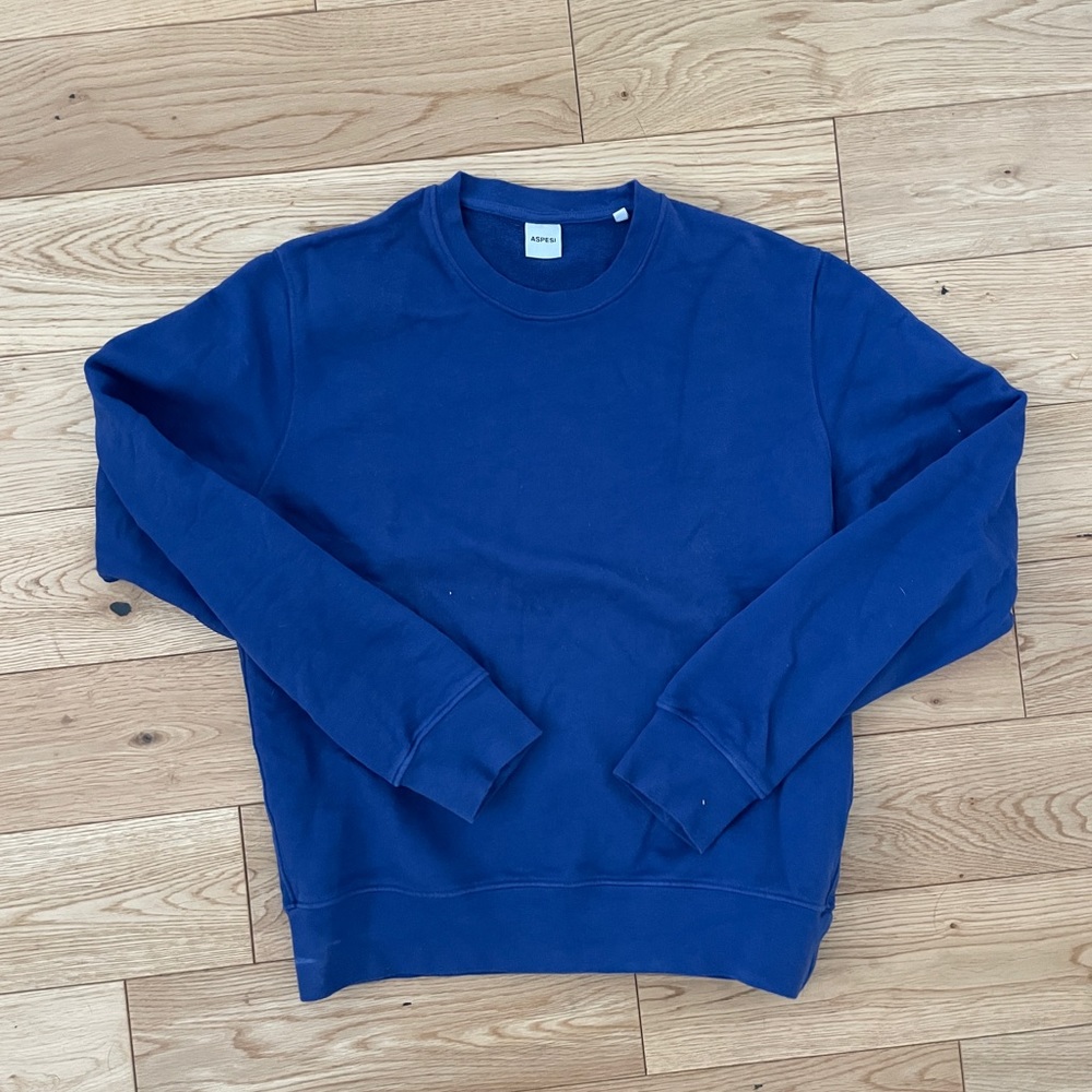 ASPESI men’s slim fit loopback cotton-jersey sweatshirt, BLUE, size MEDIUM